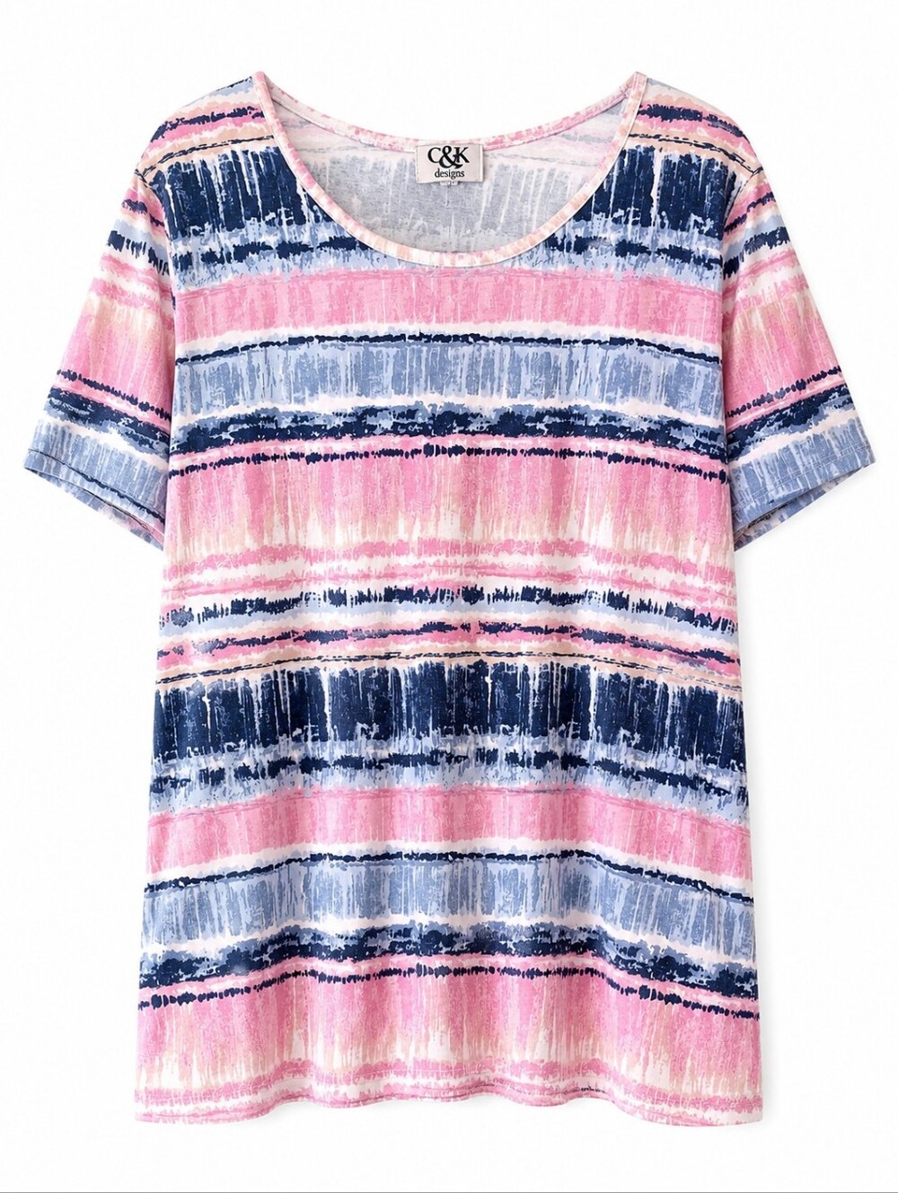 C&K Designs XL Pink Blue Watercolor Stripe Short Sleeve Tee Size 2X